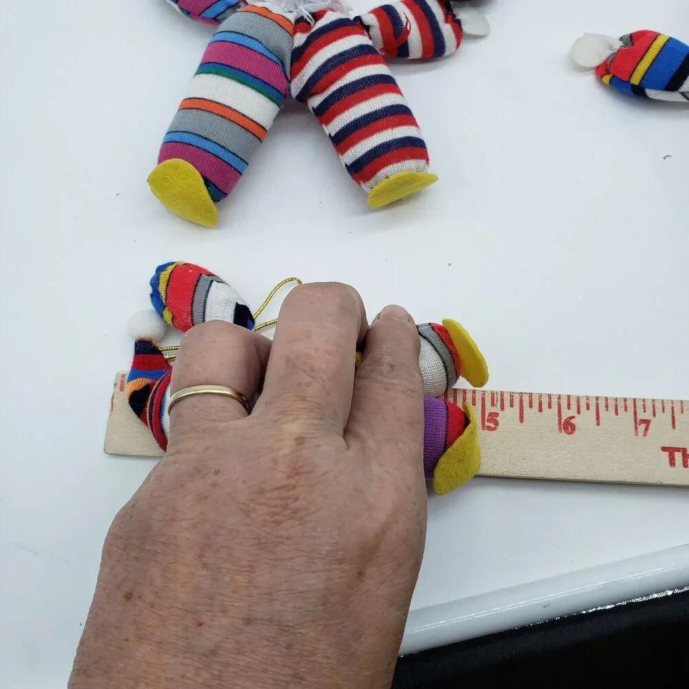 Vintage Cotton Stuffed Santa Christmas Ornament with 3 Elf Clown‎ Ornaments